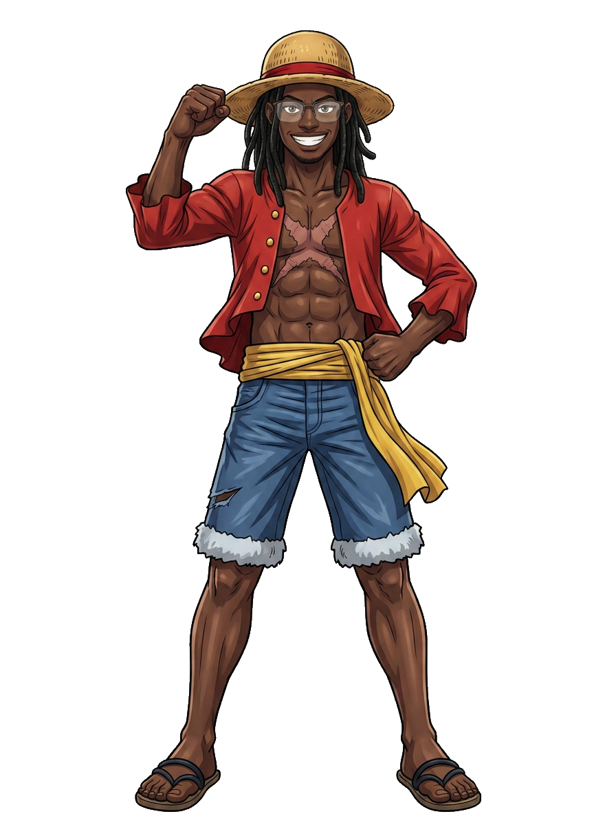 Luffy-inspired SenseiCJ levitating beside Damage Intel