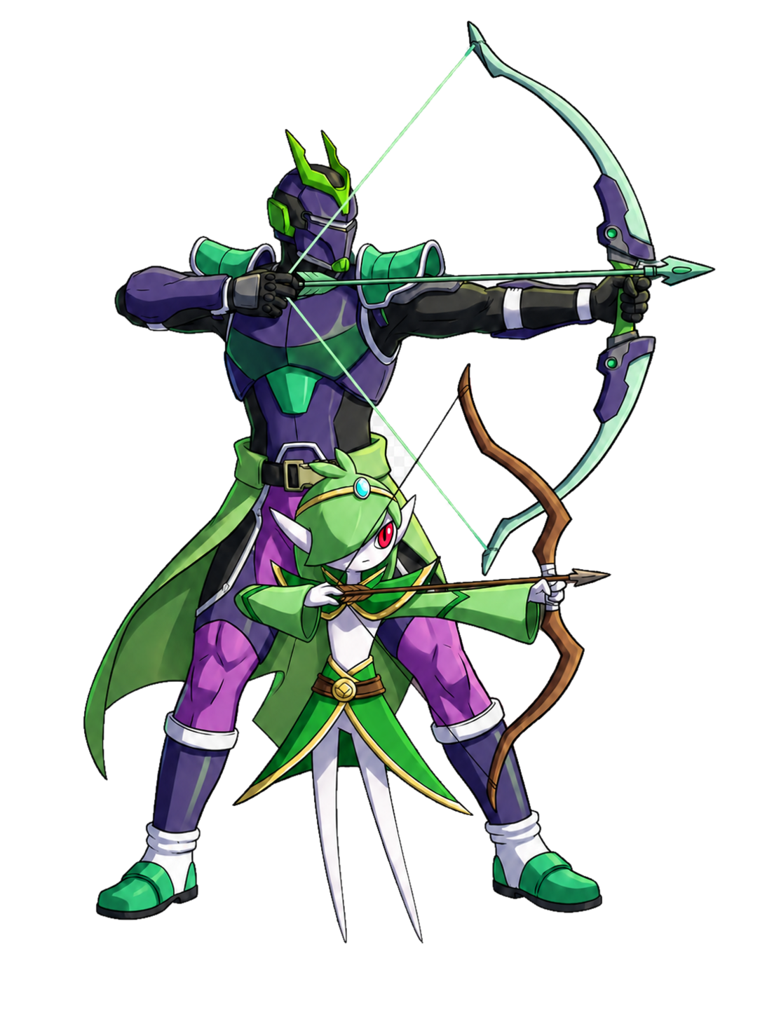 Pushaman and Elinxir aiming their bows together