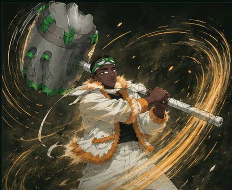 Nyne swinging his hammer